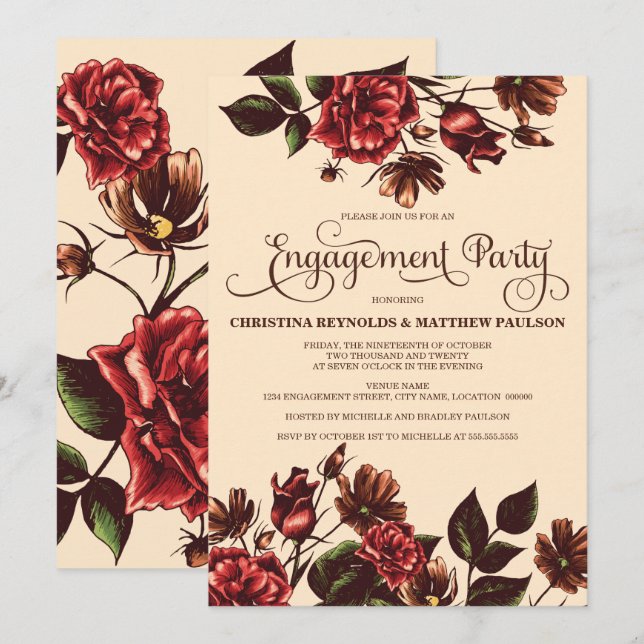Invitación Partido de compromiso floral otoño (Anverso / Reverso)