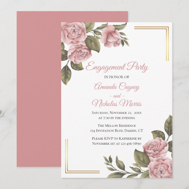 Invitación Partido de Compromiso Floral Pink Peony Elegant We (Anverso / Reverso)
