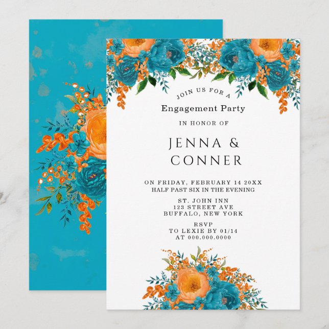 Invitación Partido de compromiso floral pintado por Naranja v (Anverso / Reverso)