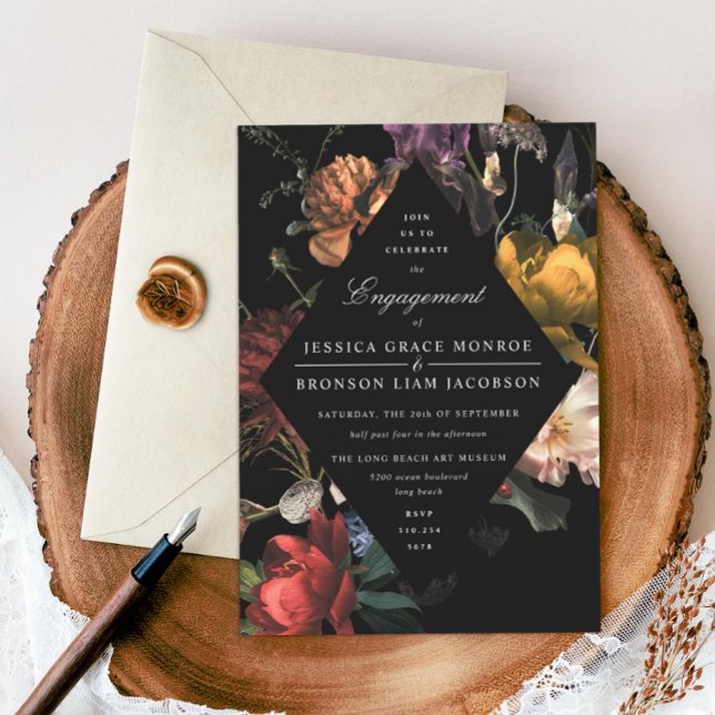 Invitación Partido de Compromiso Floral Romántico Oscuro Mood (Subido por el creador)