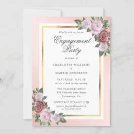 Invitación Partido de compromiso floral rosa y dorada de Rubo