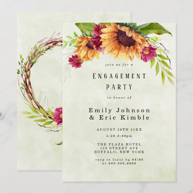 Invitación Partido de compromiso floral rosado de primavera d (Anverso / Reverso)