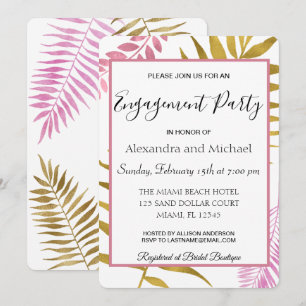 Invitación Partido de Compromiso Floral Tropical de Oro Rosa