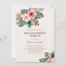 Invitación Partido de compromiso floral tropical del Boho mod