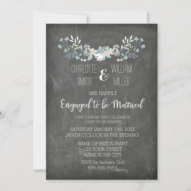 Invitación Partido de compromiso floral vintage Chalkboard (Anverso)