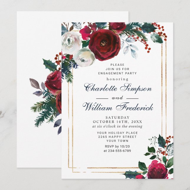 Invitación PARTIDO DE COMPROMISO Foliage Rosas de Invierno de (Anverso / Reverso)