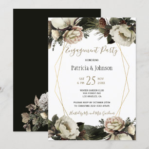 Invitación Partido de compromiso geométrico de oro de moda fl