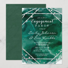 Invitación Partido de compromiso geométrico de plata verde es