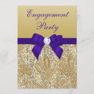 Invitación Partido de Compromiso Gold Sequins Royal Purple Bo