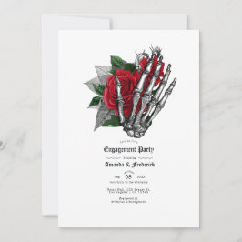 Invitación Partido de compromiso gótico floral rojo y negro