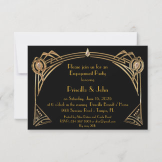 Invitación Partido de compromiso, gran Gatsby, art-deco, negr