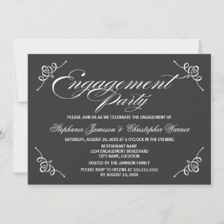 Invitación Partido de compromiso gris de elegancia de caligra