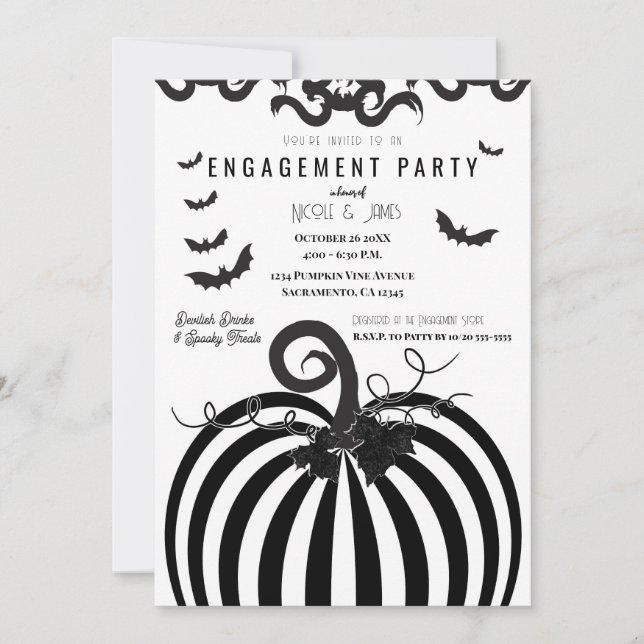 Invitación Partido de compromiso Halloween de la Calabaza Bla (Anverso)