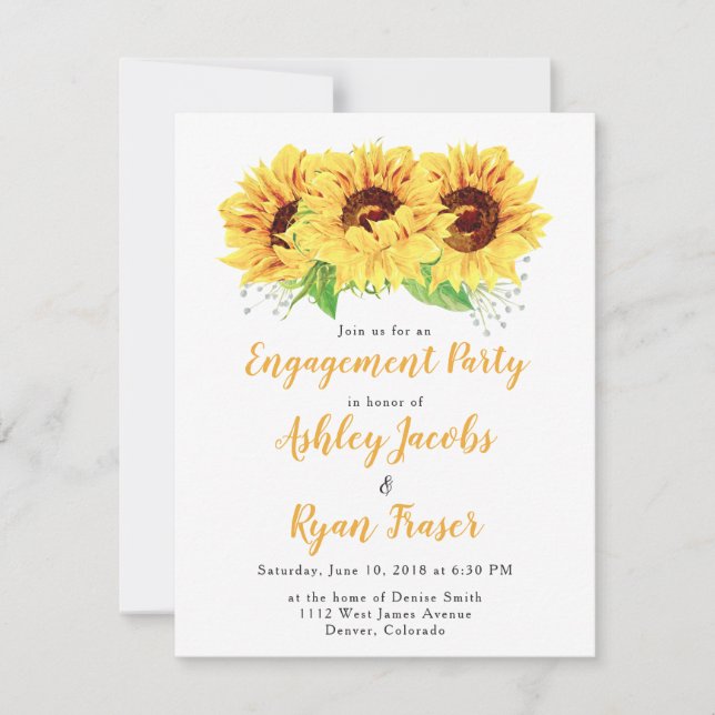 Invitación Partido de compromiso invita al girasol amarillo (Anverso)