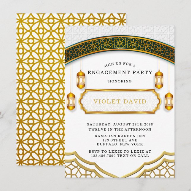 Invitación Partido de Compromiso Islámico Blanco y Oro Modern (Anverso / Reverso)