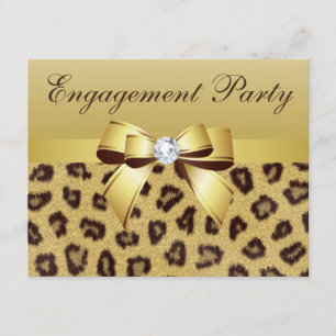 Invitación Partido de compromiso Leopard Print, Bow & Diamond