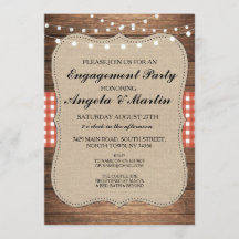 Partido de Compromiso Lights Red Check Wood Invite