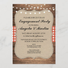 Invitación Partido de Compromiso Lights Red Check Wood Invite