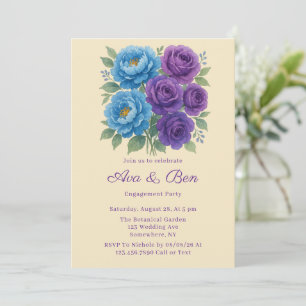 Invitación Partido de compromiso Lyon Blue Peony y Fig Purple