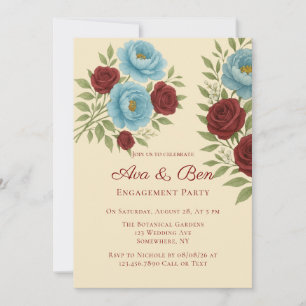 Invitación Partido de compromiso Lyon Blue Peony y Red Roses