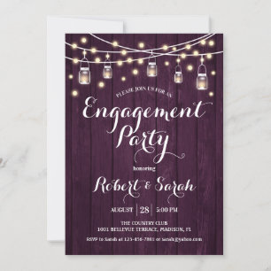 Invitación Partido de Compromiso - Madera Purple Rustic