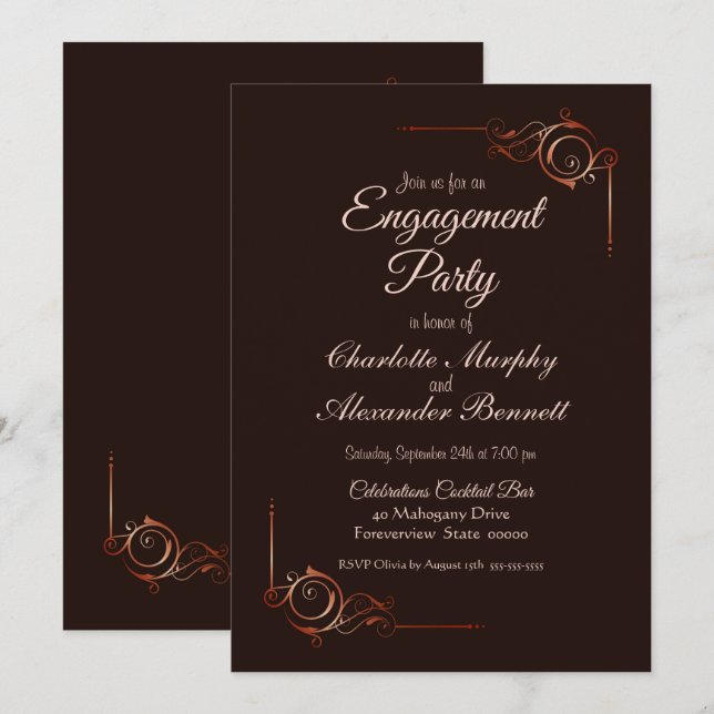 Invitación Partido de compromiso marrón de chocolate de borde (Anverso / Reverso)