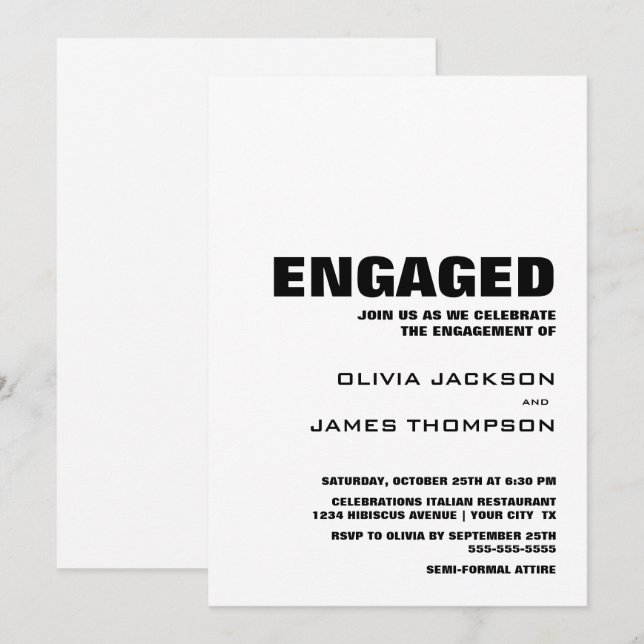 Invitación Partido de compromiso Minimalista moderno (Anverso / Reverso)