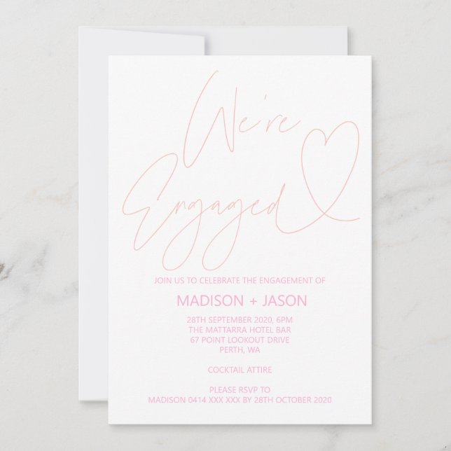 Invitación Partido de compromiso moderno de corazón rosado de (Anverso)