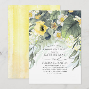 Invitación Partido de compromiso moderno floral amarillo