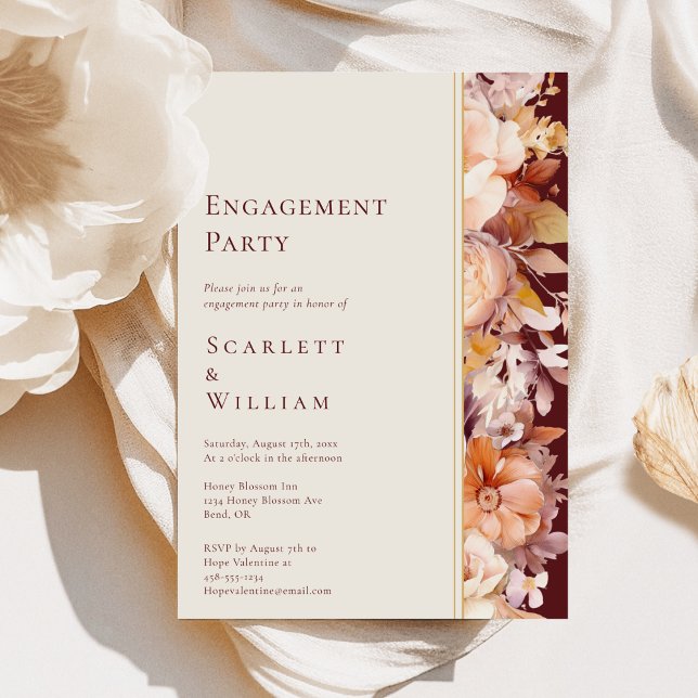 Invitación Partido de Compromiso Moderno Floral Borgoña de Ot (Subido por el creador)