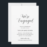 Invitación Partido de compromiso moderno simple y negro<br><div class="desc">Invitaciones contemporáneas de los partidos de compromiso en blanco y negro con un diseño simple y minimalista con "Estamos involucrados" en un elegante guión de caligrafía. Un diseño moderno que combina bien con cualquier tipo de fiesta de compromiso.</div>