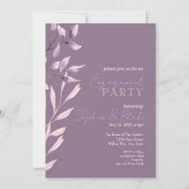 Invitación Partido de compromiso morado de follaje rosa y mor