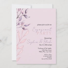 Invitación Partido de compromiso morado de follaje rosa y mor