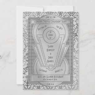 Invitación Partido de compromiso plateado Art Deco 2009