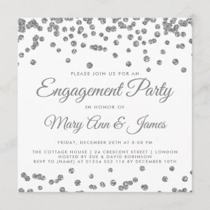 Invitación Partido de compromiso Purpurina Plata Confetti inv