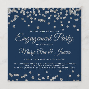 Invitación Partido de compromiso Purpurina Plata Confetti Mar