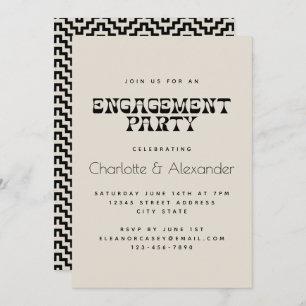 Invitación Partido de compromiso retro negro y blanco elegant