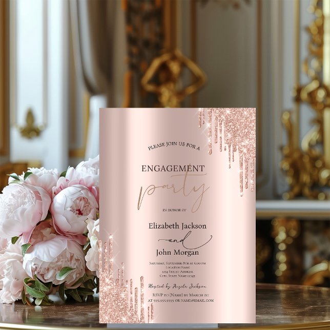 Invitación Partido de compromiso Rosa de moda de Purpurinas d (Subido por el creador)