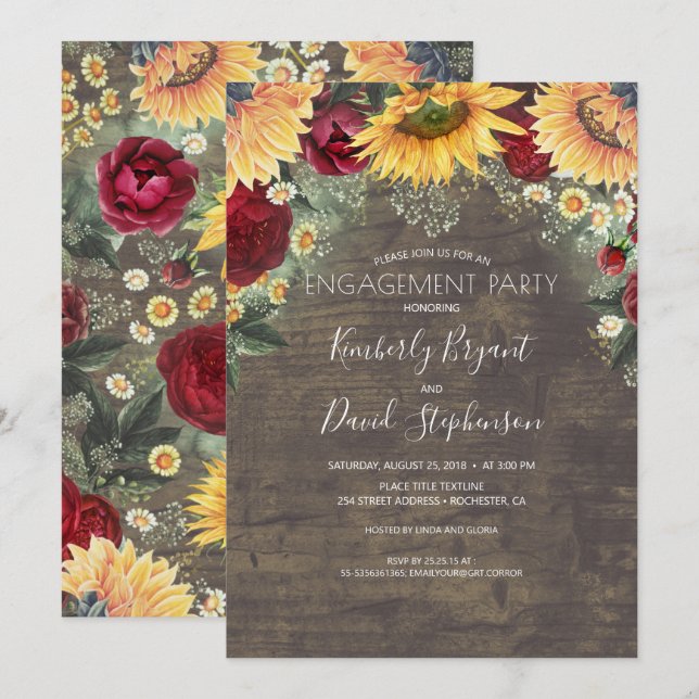 Invitación Partido de compromiso ruso del girasol y la rosa r (Anverso / Reverso)