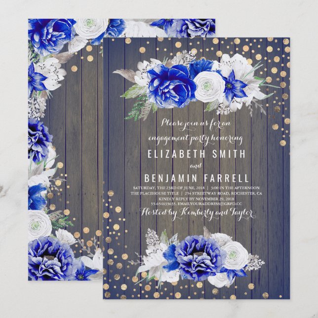 Invitación Partido de compromiso ruso floral (Anverso / Reverso)