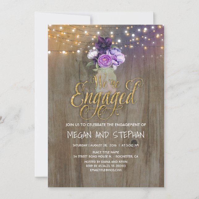 Invitación Partido de compromiso ruso Floral Purple Mason Jar (Anverso)
