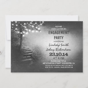 Invitación partido de compromiso rústico de árbol con luces d