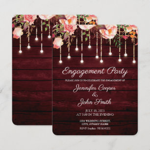 Invitación Partido de compromiso rústico de floral maroon Woo