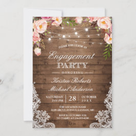 Invitación Partido de compromiso Rústico Floral Lace String L