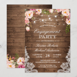 Invitación Partido de compromiso Rústico Floral Lace String L