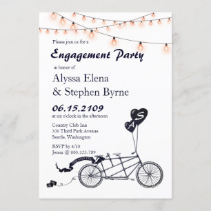 Invitación Partido de compromiso Tandem Bicycle String Lights