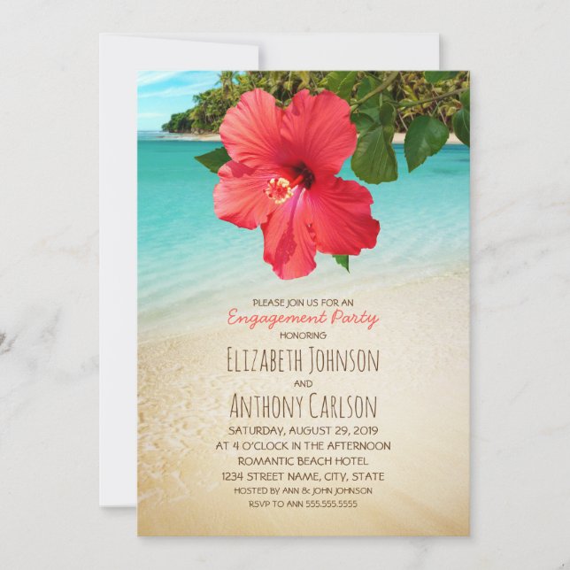 Invitación Partido de Compromiso Tropical Hibiscus Hawái (Anverso)
