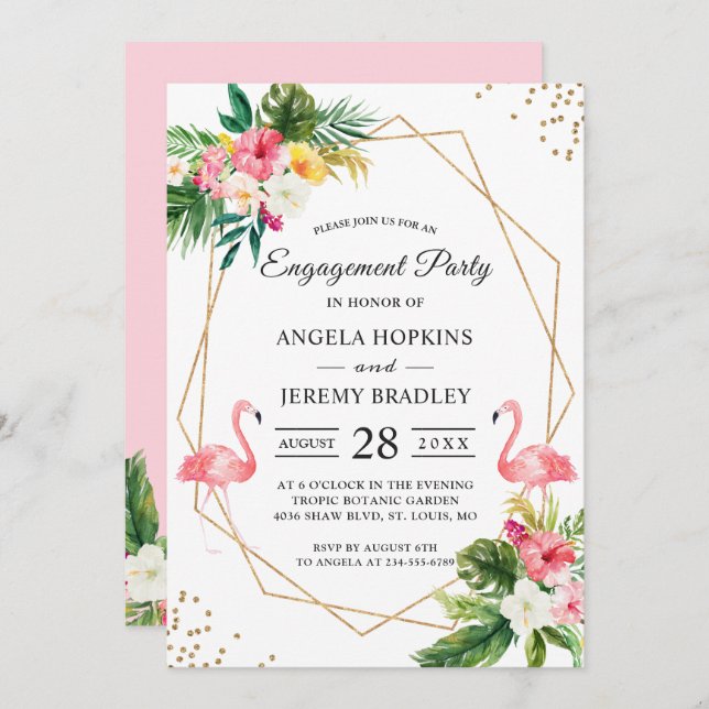 Invitación Partido de compromiso veraniego del flamenco flora (Anverso / Reverso)