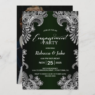 Invitación Partido de compromiso verde de encaje blanco