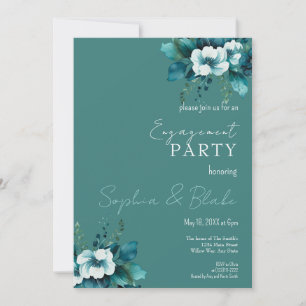 Invitación Partido de compromiso verde oscuro floral azul y v